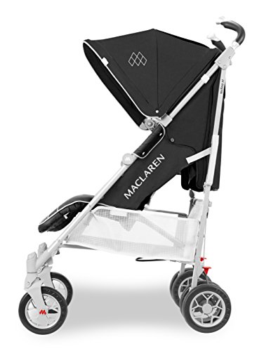 Maclaren Techno XT silla de paseo tipo paraguas ligero, Para niños de recién nacidos hasta 25 kg, capota extensible con factor UPF 50+ y asiento reclinable, Accesorios incluidos, Negro/plateado