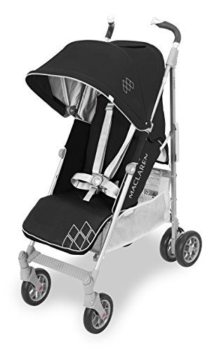 Maclaren Techno XT silla de paseo tipo paraguas ligero, Para niños de recién nacidos hasta 25 kg, capota extensible con factor UPF 50+ y asiento reclinable, Accesorios incluidos, Negro/plateado