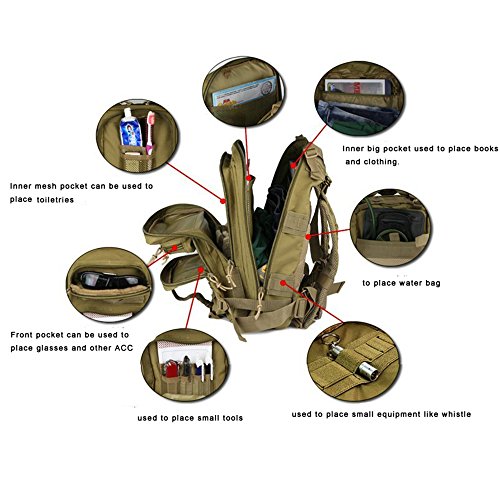 Macutos de senderismo,Mochila de trekking, Mochila militar 25L MOLLE Paquete de asalto Mochila de combate táctico para excursionismo al aire libre Senderismo Senderismo Pesca Caza (Ejercito verde)