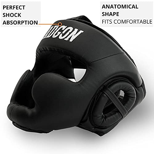 MADGON Casco de Boxeo con Increíble Protección de Impactos – Protector de Cabeza Boxeo Completo – Visión Ideal y Mínima Sudoración – Artes Marciales, MMA, Kick Boxing, Sparring – Incluye Bolsa