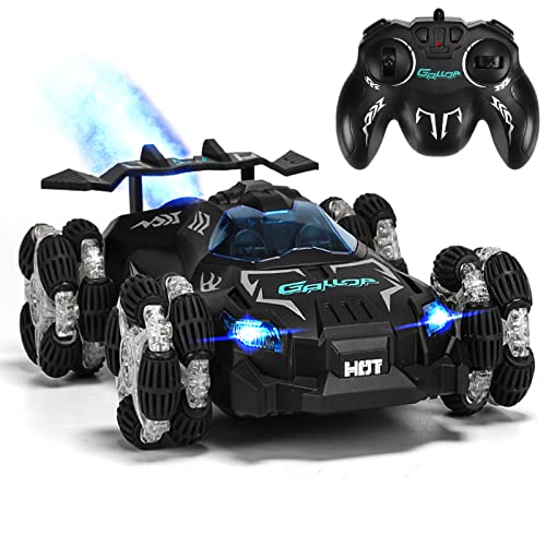 Maegoo Coche Teledirigido, 2,4GHz Coche Teledirigidos con Luz LED, Giratorio 360° Rociar Deriva Coche, 4WD Alta Velocidad Todoterreno Recargable RC Coche para Niños Adulto Regalo Cumpleaños