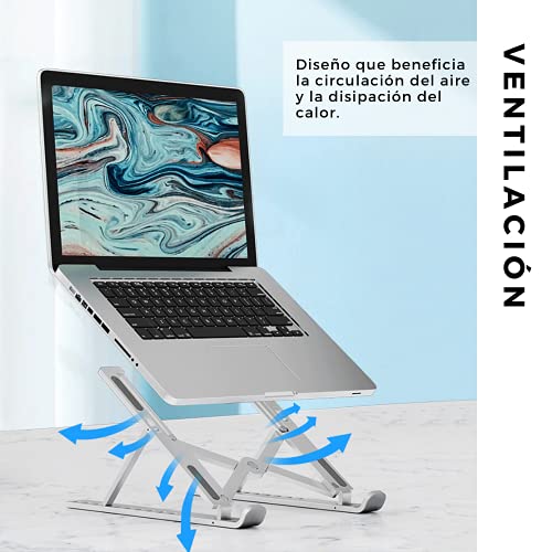 MAGIC SELECT. Soporte Elevador Plegable para Tablet, Móvil, Libro, eBook y Portátiles hasta 11". Resistente, Multiángulo, Ajustable, Antideslizante con Almohadillas de Silicona. (ABS Negro)