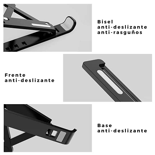 MAGIC SELECT. Soporte Elevador Plegable para Tablet, Móvil, Libro, eBook y Portátiles hasta 11". Resistente, Multiángulo, Ajustable, Antideslizante con Almohadillas de Silicona. (ABS Negro)