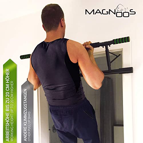 Magnoos Barra Dominadas ”Matador” - Premium Barra de Estiramiento Sin Tornillos y Montaje para el Marco de la Puerta - 20cm más Alto para un Rango de Movimiento Óptimo - Gimnasio en Casa