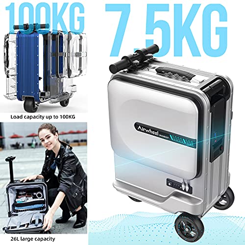 Maleta eléctrica Scooter para hombres y mujeres 26L 7.5kg Maleta manejable para viajes aéreos, batería de litio extraíble de 73.26 W/h, varilla de aleación de aluminio, puerto de carga USB,Purple