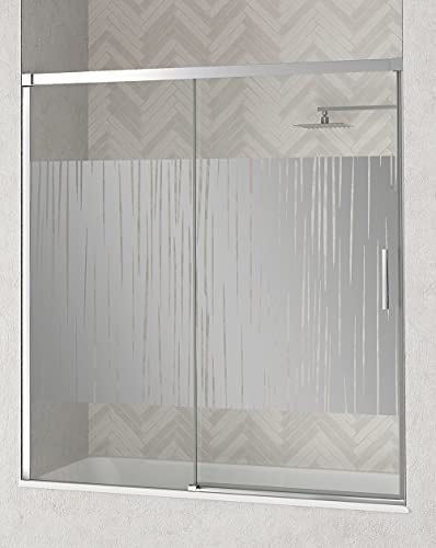 Mampara Bañera Frontal Corredera | Cristal templado de 6mm con ANTICAL | Frente de Bañera de 1 Fijo + 1 Puerta Corredera | Altura 150cm | Color Cromo Brillo Serigrafía 165 cm (Adaptable 159-164cm)