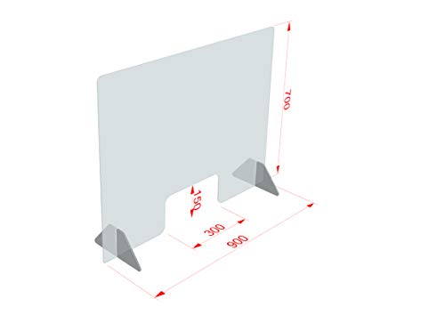 Mampara de protección anticontagio metacrilato - Mostrador, oficina, comercio, restaurante, atención al público - Pantalla de metacrilato transparente - 90x70cm