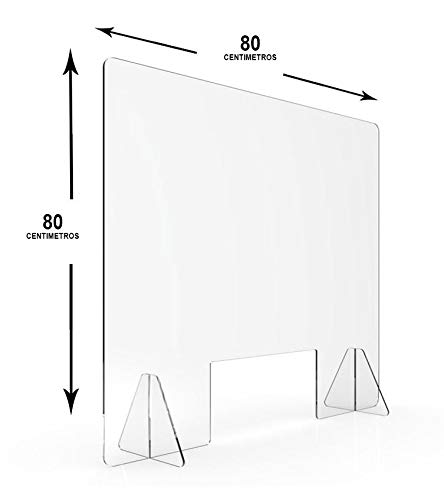 MAMPARA DE PROTECCIÓN METACRILATO TRANSPARENTE EXTRAFUERTE 4mm (80x80cm)