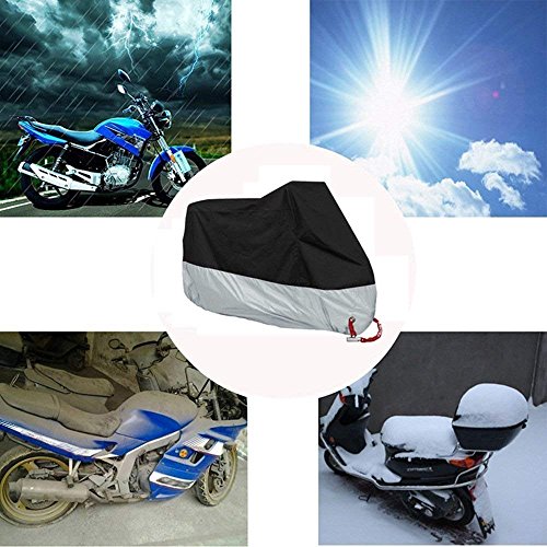 manfa Cubierta de Motocicleta Cubierta Impermeable para Motocicleta, Cubiertas de Motocicleta Ohuhu para Todas Las Estaciones con Orificios de Bloqueo, XXL Negro-Plata