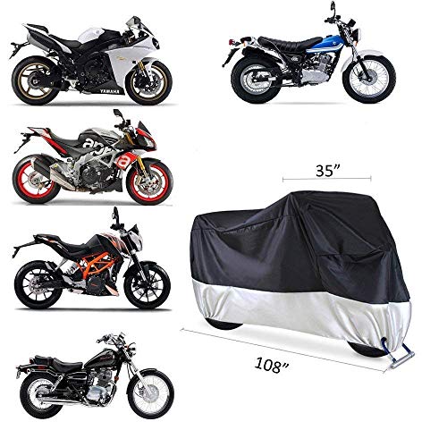 manfa Cubierta de Motocicleta Cubierta Impermeable para Motocicleta, Cubiertas de Motocicleta Ohuhu para Todas Las Estaciones con Orificios de Bloqueo, XXL Negro-Plata