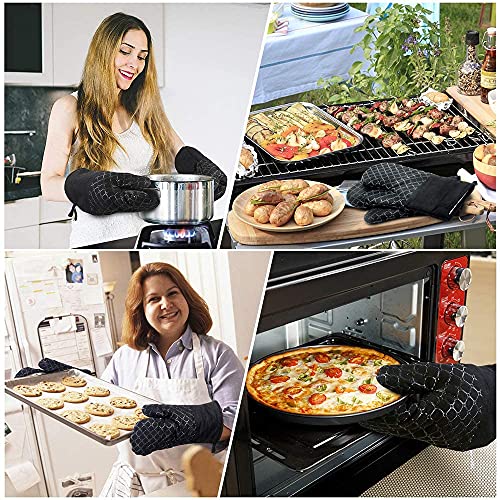 Manoplas Horno, 5 Piezas Guantes Horno Set con 1 Par 500 ℉ Guantes para Horno Resistentes al Calor 2 Antideslizantes Algodón Suave , con Pincele de Repostería, para Barbacoa/Hornear/Cocina