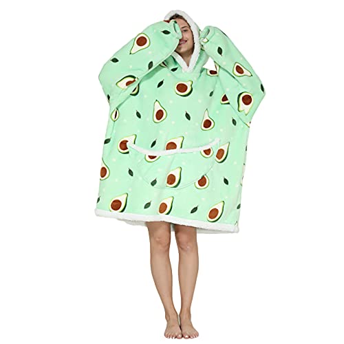 Manta de gran tamaño con capucha – Manta de forro polar sherpa para mujeres adultas y hombres, sudadera con capucha gigante mullida y cómoda, avocado,