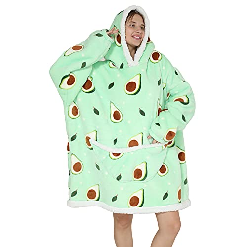 Manta de gran tamaño con capucha – Manta de forro polar sherpa para mujeres adultas y hombres, sudadera con capucha gigante mullida y cómoda, avocado,