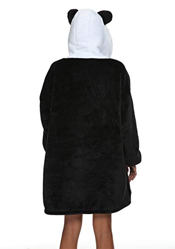 Manta de sofá panda con capucha tallas grandes, unisex, cálida manta con mangas con bolsillo divertido, color negro, talla M, apta para 150 y 175 cm de altura