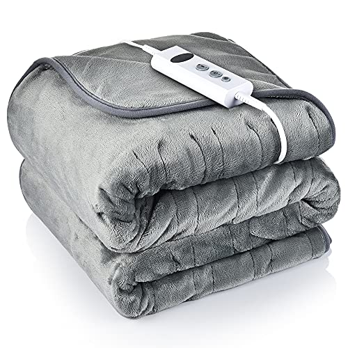 Manta Electrica 185 x 135 cm, Grande Manta Eléctrica Auto Apagado, 10 Niveles de Calor, Calentamiento Rápido, Manta Electrica Cama con Control Digital, Temporizador, Lavable en Lavadora - Gris