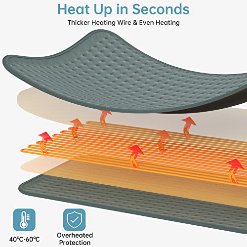 Manta Eléctrica 40x76CM, Nopfeen Almohadilla Eléctrica Térmica con 6 Niveles de Calentamiento, 4 Temporizadores y Auto-Apagado, Terapia Húmeda y Seca Manta Térmica Eléctrica Aliviar Dolor de Espalda