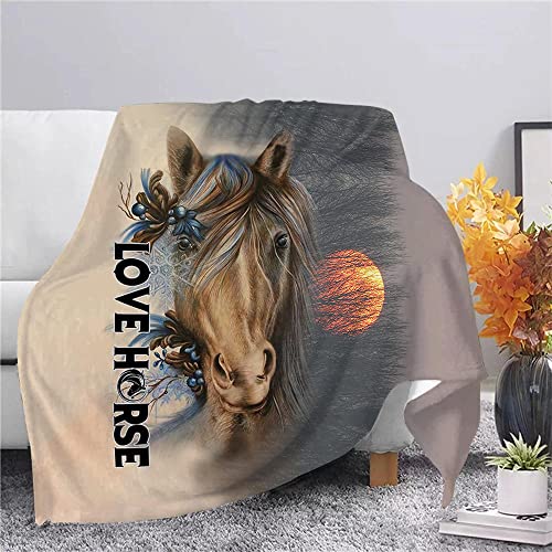 Manta para Cama 130x150 Caballo Animal Gris Manta para Sofá Reversible de Franela Cálida y Cómoda para Adultos Niños, Manta Polar para Cubre Sofa Cama Mascota Viajes