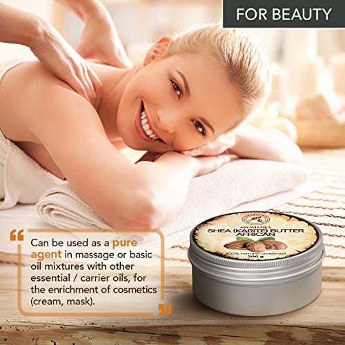 Manteca de Karité - 200g - Shea Butter Africana - Puro y Natural Butyrospermum Parkii - Óleo Corporal - Hidratante Corporal - Aceite para el Cabello - Piel - Uñas - Labios - Cuidado Facial