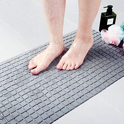 MaoXinTek Alfombra de Bañera Antideslizante Alfombrilla de Baño, Alfombrillas para Ducha de Goma con Ventosas para Cocina Niños Ancianos, Resistentes al Moho, Larga 70 x 40cm, Gris