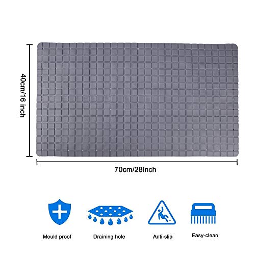 MaoXinTek Alfombra de Bañera Antideslizante Alfombrilla de Baño, Alfombrillas para Ducha de Goma con Ventosas para Cocina Niños Ancianos, Resistentes al Moho, Larga 70 x 40cm, Gris