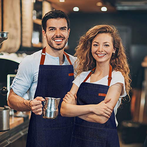 MaoXinTek Delantal Cocina Demin Jean de Trabajo para Hombre y Mujer Camarero, Delantales justable con Bolsillos para Herramientas para Cocinar Cocina, Jardín, Restaurante, Cafetería, Azul Vaquero