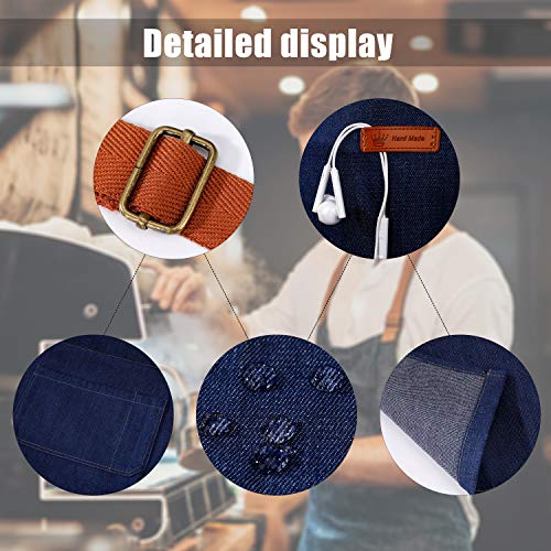 MaoXinTek Delantal Cocina Demin Jean de Trabajo para Hombre y Mujer Camarero, Delantales justable con Bolsillos para Herramientas para Cocinar Cocina, Jardín, Restaurante, Cafetería, Azul Vaquero