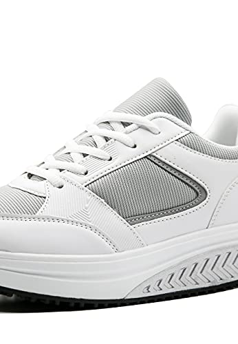 Mapleaf Hombre Mujer Adelgazar Balancin Zapatillas para Ortopedicas Plataforma Tenis Baloncesto Trabajo Running Atletico Deportivas Fitness Respirable Ligero Gimnasio Casual Gris Blanco Talla 40