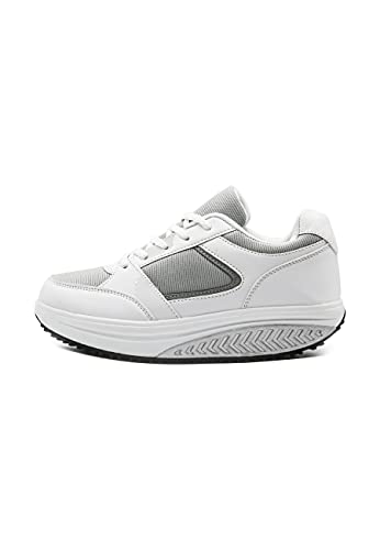 Mapleaf Hombre Mujer Adelgazar Balancin Zapatillas para Ortopedicas Plataforma Tenis Baloncesto Trabajo Running Atletico Deportivas Fitness Respirable Ligero Gimnasio Casual Gris Blanco Talla 40