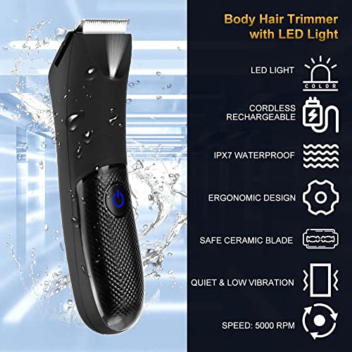 Maquinilla de Afeitar Eléctrica Para Hombre Acemall Recortadora íntima Para la Ingle y el Vello Púbico, Bodygroom Cabezales de Cuchillas de Cerámica Reemplazables, Carga Inalámbrica 90 min de Uso