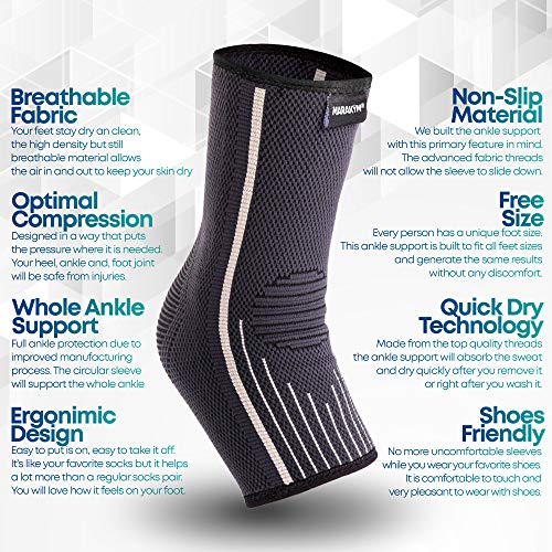 Marakym Premium Compression Calcetines para hombres y mujeres - Envoltura médica de compresión para el tobillo - Mangas de soporte para la prevención de lesiones y el alivio del dolor - Paquete de 2