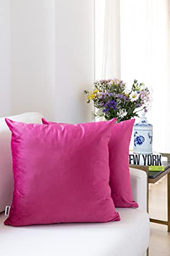 MARARDI Pack de 2 Fundas de Cojines de Terciopelo Suave [Color Fucsia] 45x45cm con [Cremallera Invisible] Decorativos Cama Sofá Silla Domitorio Cocina Jardín Sala de Estar Estudio y Oficina