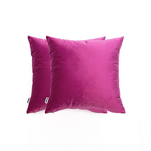 MARARDI Pack de 2 Fundas de Cojines de Terciopelo Suave [Color Fucsia] 45x45cm con [Cremallera Invisible] Decorativos Cama Sofá Silla Domitorio Cocina Jardín Sala de Estar Estudio y Oficina