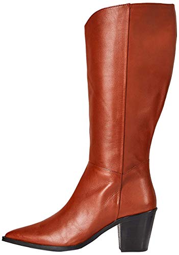 Marca Amazon - find. Knee High Pull On Leather Western Botas Altas, Marrón Picante, 40 EU