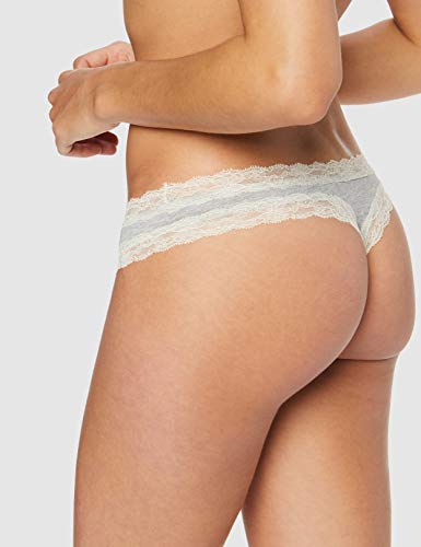 Marca Amazon - Iris & Lilly Calzoncillo Tanga de Algodón Mujer, Pack de 7, Multicolor (negro/melange/rosa suave), XS, Label: XS