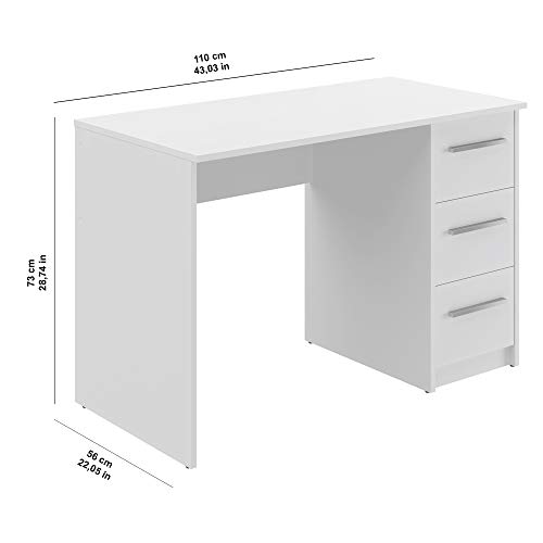 Marca Amazon - Movian Idro Modern - Escritorio con 3 cajones, 56 x 110 x 73,5 cm (blanco)