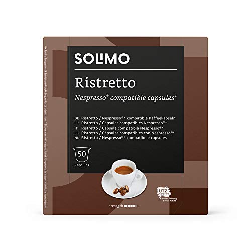 Marca Amazon - Solimo Nespresso Compatible Ristretto Cápsulas- Certificada UTZ - 100 Cápsulas (2 Paquetes x 50)