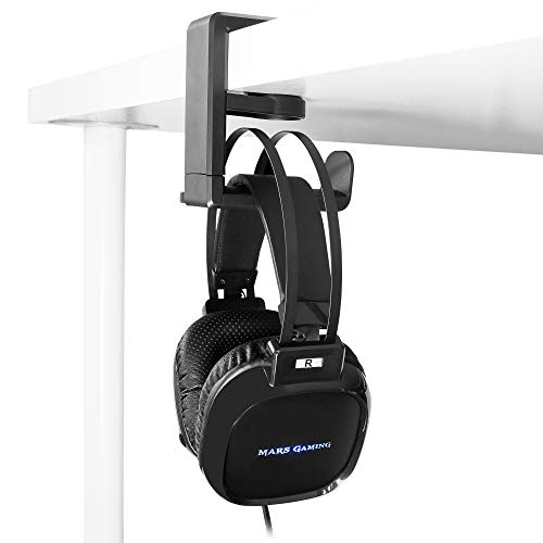 Mars Gaming MHH Negro, Soporte Auriculares Tipo Pinza, Ajustable, Rotación 360º