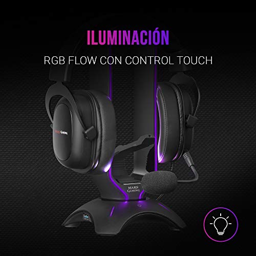 Mars Gaming MHHPRO, Soporte Cascos Gaming con HUB 2xUSB y Bungee Ratón, Negro