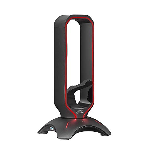 Mars Gaming MHHPRO, Soporte Cascos Gaming con HUB 2xUSB y Bungee Ratón, Negro