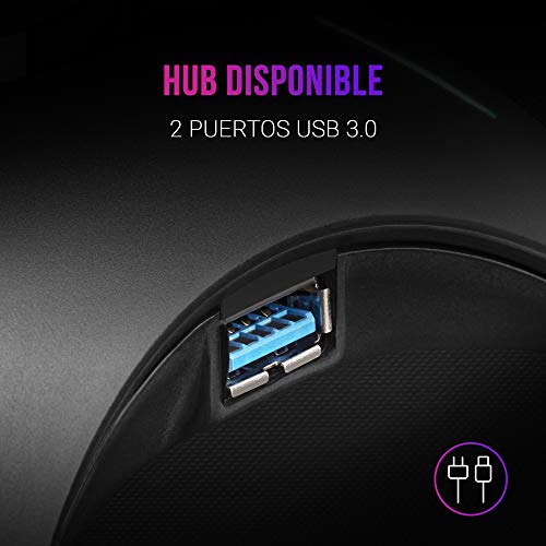 Mars Gaming MHHPRO, Soporte Cascos Gaming con HUB 2xUSB y Bungee Ratón, Negro