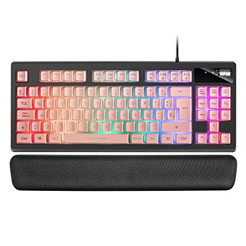 MARSGAMING MKAX Rosa, Teclado Gaming TKL H-Mech, Reposamuñecas Gel, Layout ESP