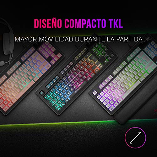 MARSGAMING MKAX Rosa, Teclado Gaming TKL H-Mech, Reposamuñecas Gel, Layout ESP