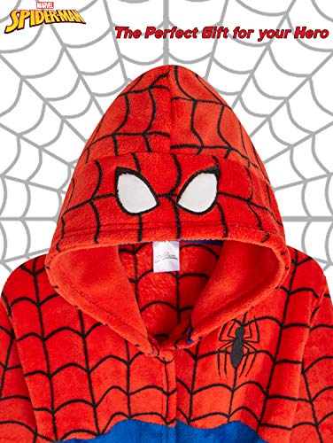 Marvel Albornoz Niños, Spiderman Albornoz Niño, Bata Niño Casa de Forro Polar Con Capucha, Merchandising Oficial Regalos Para Niños Edad 2-9 Años (Rojo, 7-8 Años)