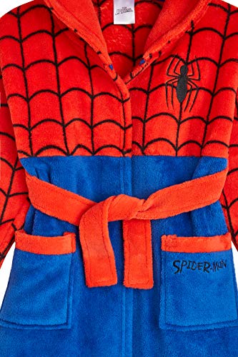 Marvel Albornoz Niños, Spiderman Albornoz Niño, Bata Niño Casa de Forro Polar Con Capucha, Merchandising Oficial Regalos Para Niños Edad 2-9 Años (Rojo, 7-8 Años)