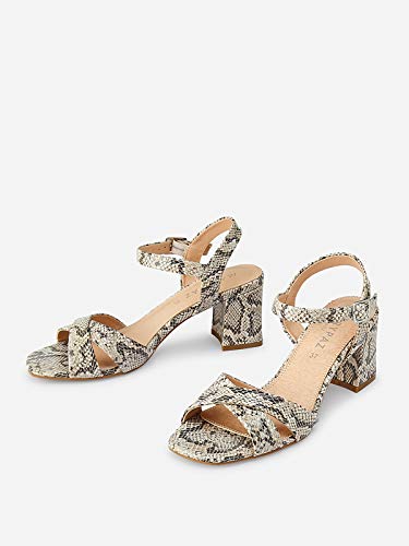 Marypaz, Sandalia tacón ancho con estampado animal print de serpiente para Mujer Beige 41 EU