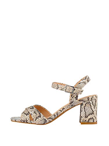 Marypaz, Sandalia tacón ancho con estampado animal print de serpiente para Mujer Beige 41 EU