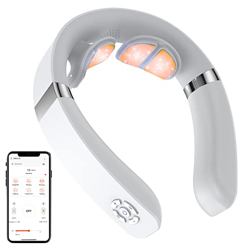 Masajeador de Cuello Cervical Calor Electromagnético - ALKAI APP Control Pulso Eléctrico que Proporciona Alivio del Dolor, 6 Modos para Regalos