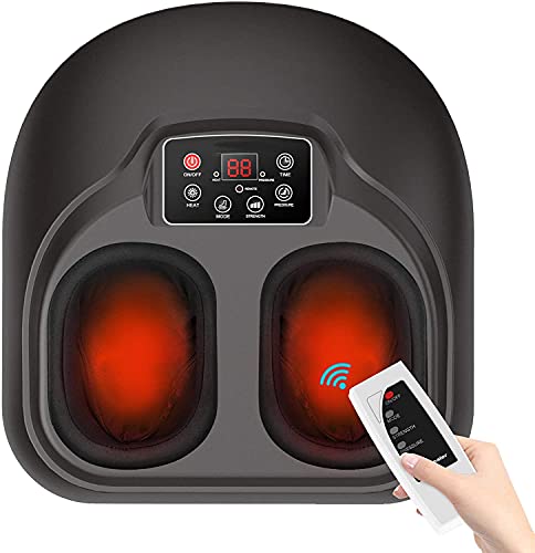 Masajeador de Pies Masaje Pies Electrico Foot Massager con Control Remoto Amasamiento Rodillos, Intensidad Regulable, Compresión de Aire y Calor Infrarrojo para Aliviar Fatiga, Casa Oficina Uso