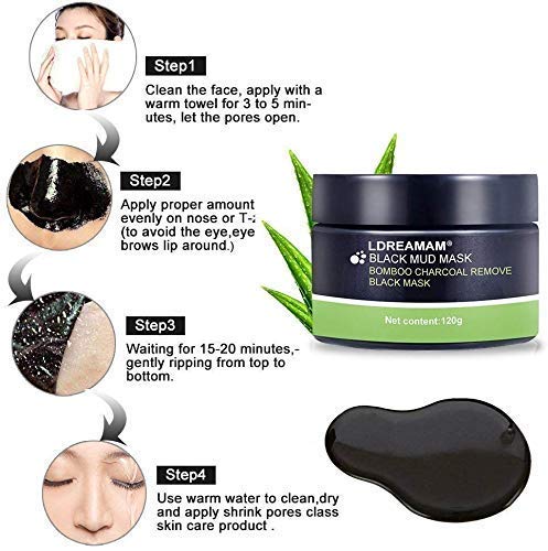 Mascarilla Exfoliante Facial,Puntos Negros Mascarilla,Black Mask Máscara Facial de Barro Negro,Purificante Espinillas y Piel Muerta, Hidratar Piel, Eliminar Puntos Negros, Acné 120g