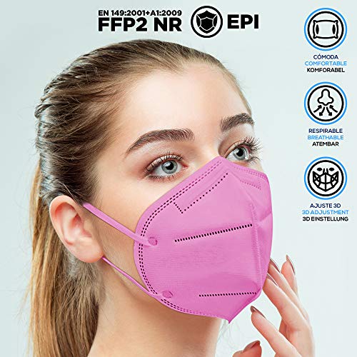 Mascarilla FFP2 rosa homologada caja de 20 unidades, con Ajustador Craneal, Ultraproteccion Certificado Oficial CE 2834 (20-PINK)